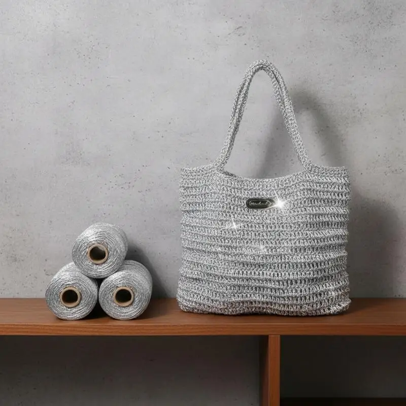 200 M Silber Seidengarn-Rolle für Häkeln Feines Dünnes Handstrickgarn DIY Schneiderei Schal-Handwerk