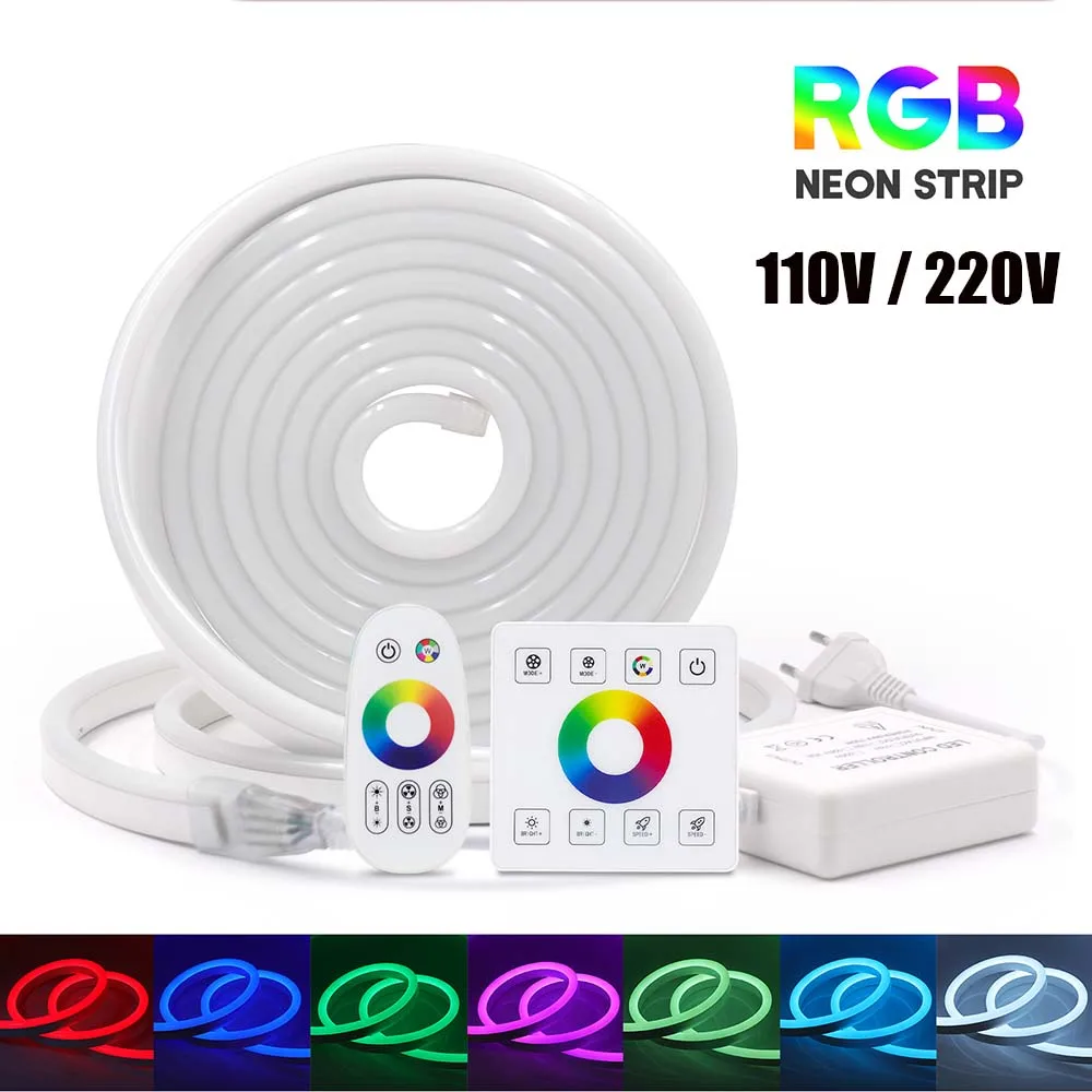 

RGB Neon Light AC 110V 220V Waterproof Outdoor Garden Decor 5050 Colorful Flexible Ribbion Rope LED Strip EU UK AU US Set