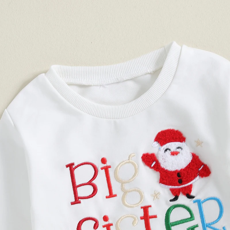 Suefunskry Baby Christmas Matching Outfits for Sister Brother Long Sleeve Santa Claus Embroidery Sweatshirt Elastic Waist Pants image 3
