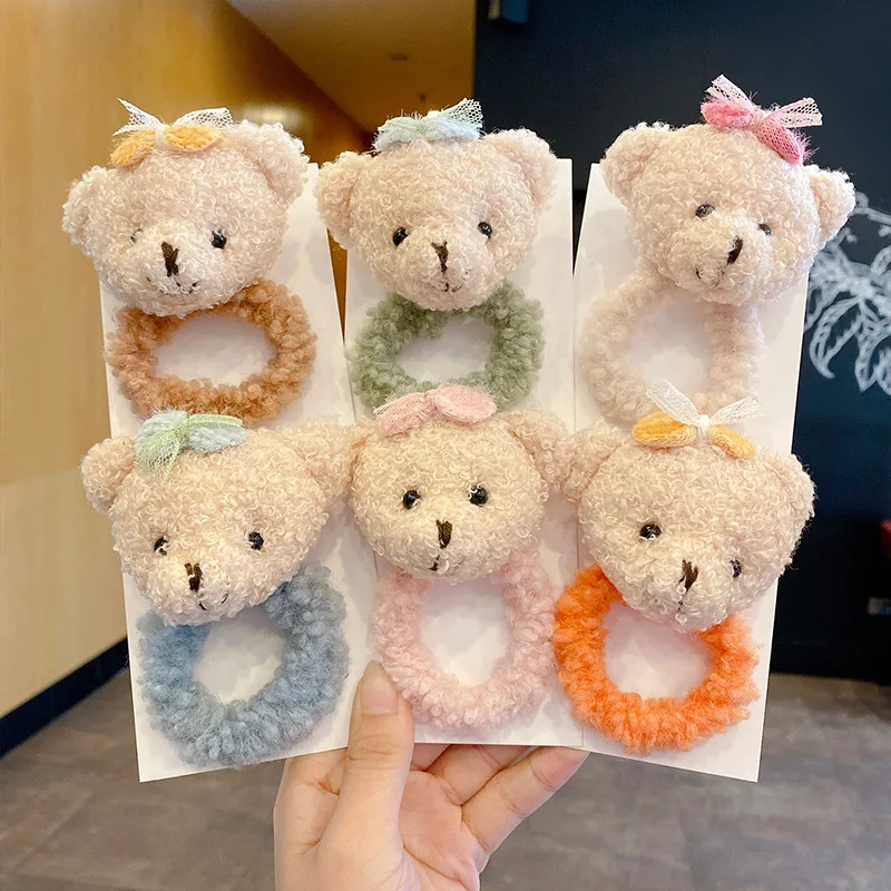 Niedliche Plüsch-Bären Elastische Haarbänder für Mädchen Kinder Modische Kopfbedeckung Stirnband Damen-Haaraccessoires – Detail 2
