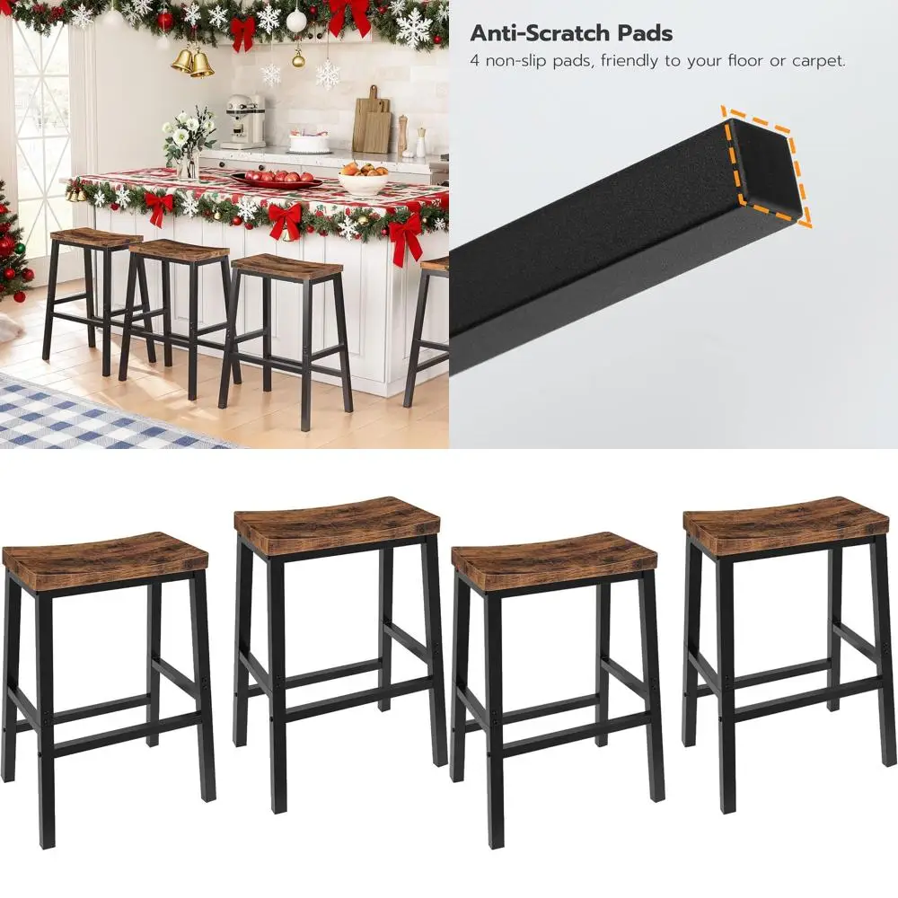 

Пара барных стульев с подножками, 23,6 дюйма, в деревенском стиле, коричнево-черные, подходят для кухонных стоек и обеденных зон