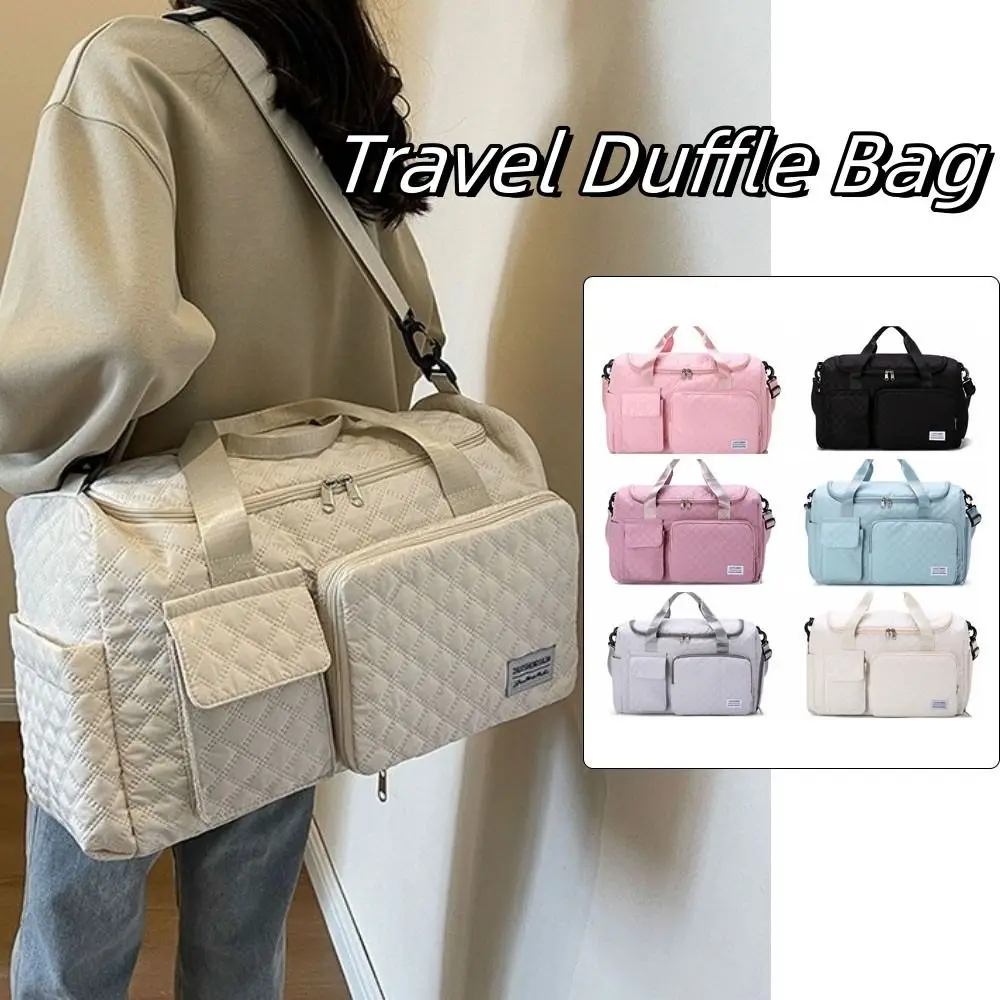 

Portable Quilted Travel Duffle Bag Oxford Solid Color Sports Tote Bag Wet Dry Separation Foldable Luggage Bag Girl