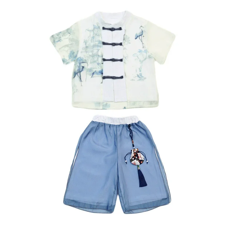 

Summer Chinese Style Set Girls Performance Ethnic Hanfu Children's Sets Fashion Baby Tang Suit Costume Outfit Kids Clothes Boys