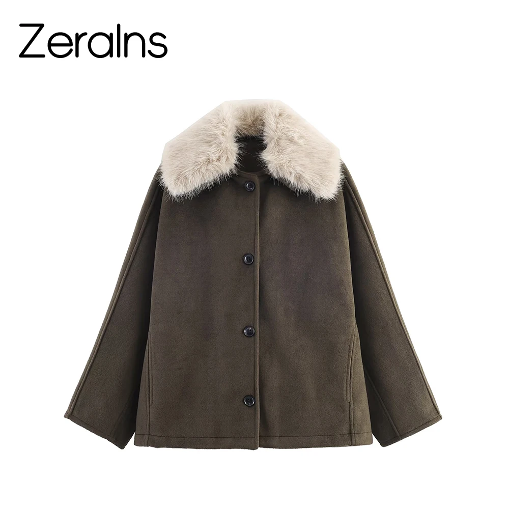 

ZERAINS Autumn new women's clothing 2025 European and American style fashion blend synthetic fur collar jacket jacket