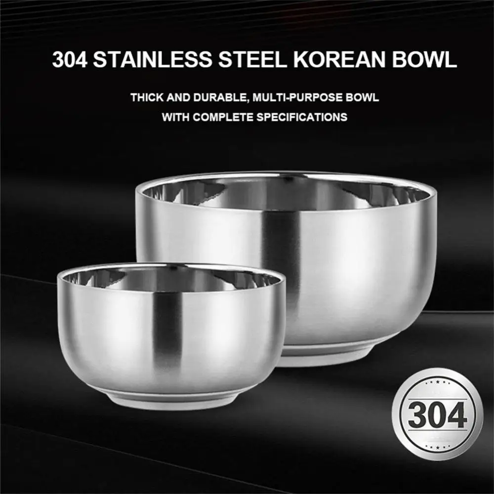 1~5PCS Stainless Steel Bowl Household Canteen Kindergarten Anti-scalding Double-layer Children Adult Noodle Bowl Soup Bowl Metal