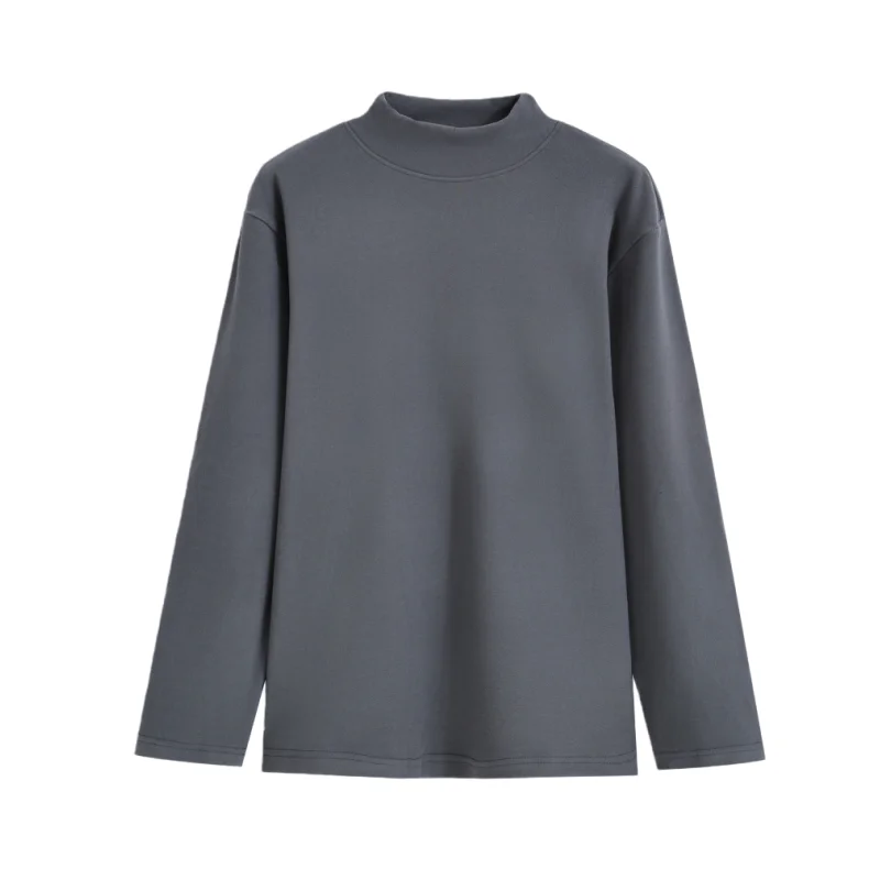 Mens Winter Solid Half High Neck Pullover Soft Double‑sided Brushed Fleece 7A Antibacterial Anti‑Static Elastic Warm Casual Top