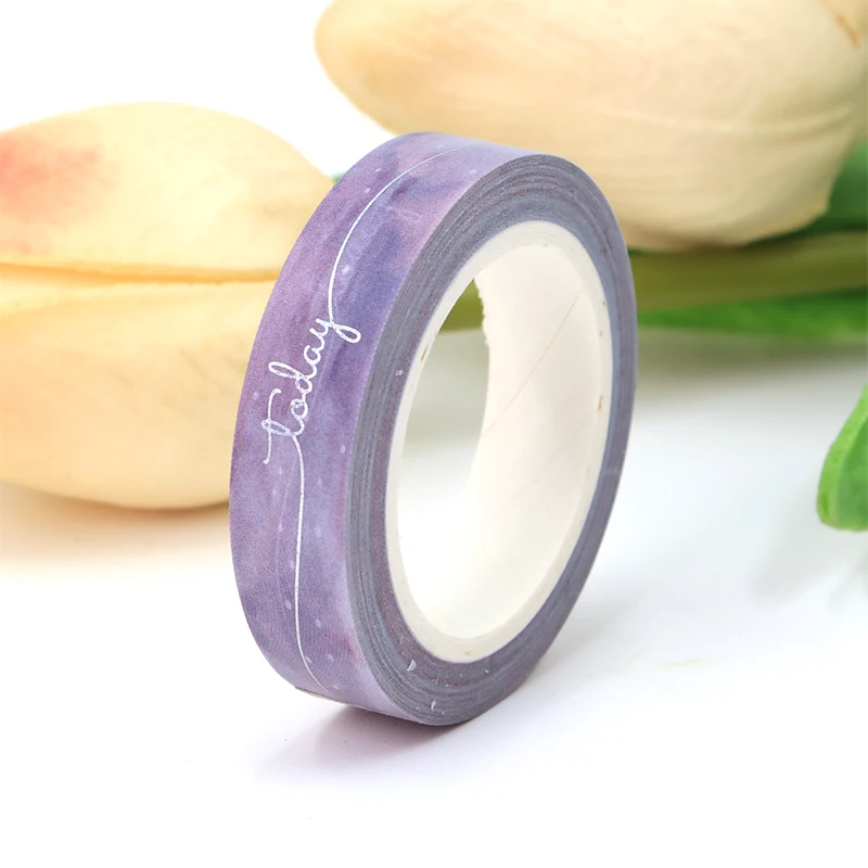 NEW 1PC. 10M Decor Silver Foil Blue Violet Today Valentine Adhesive Masking Washi Tapes Scrapbooking Journal Cute Stationery