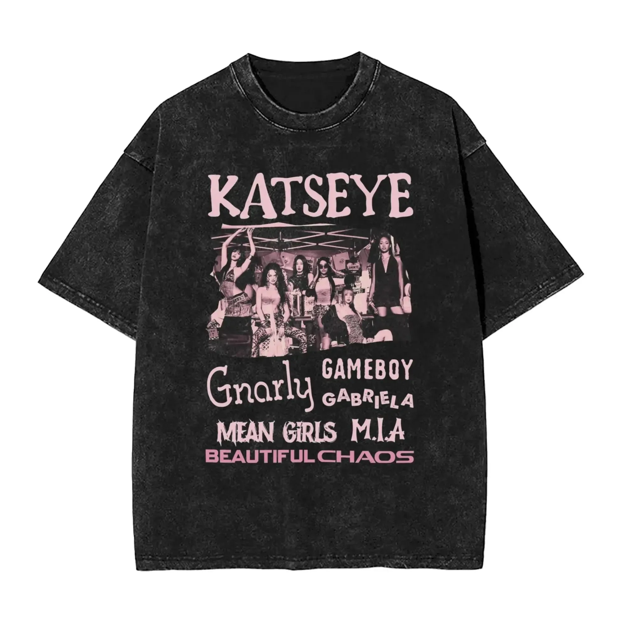 

2025 New Washed Graphic Print T-shirt Katseye Beautiful Chaos Tracklist Mineral Tee Shirt Katseye Kpop Shirt Soft Heavy Cotton