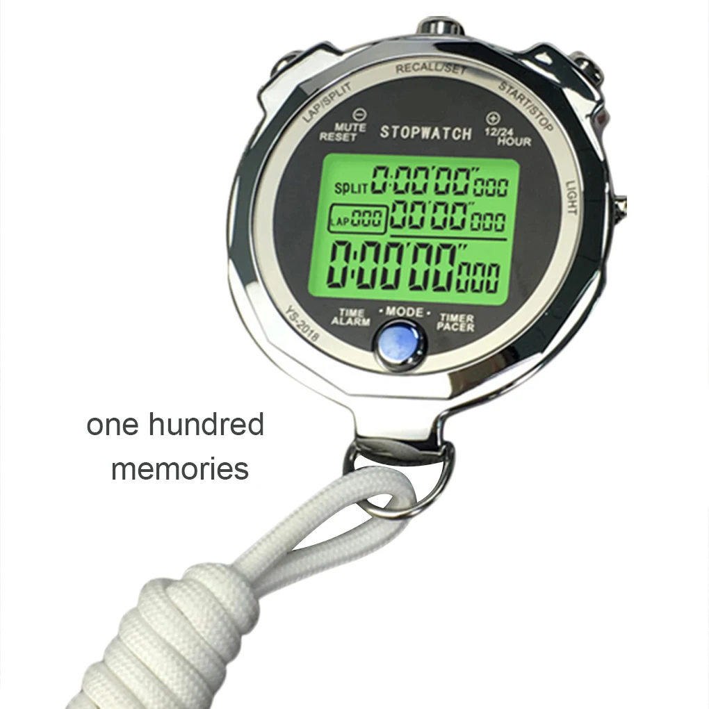 Portable Backlight Stopwatch Metal Athletic Training Timer 1/1000th Second 3 Lap Memory Digital Stop Watch