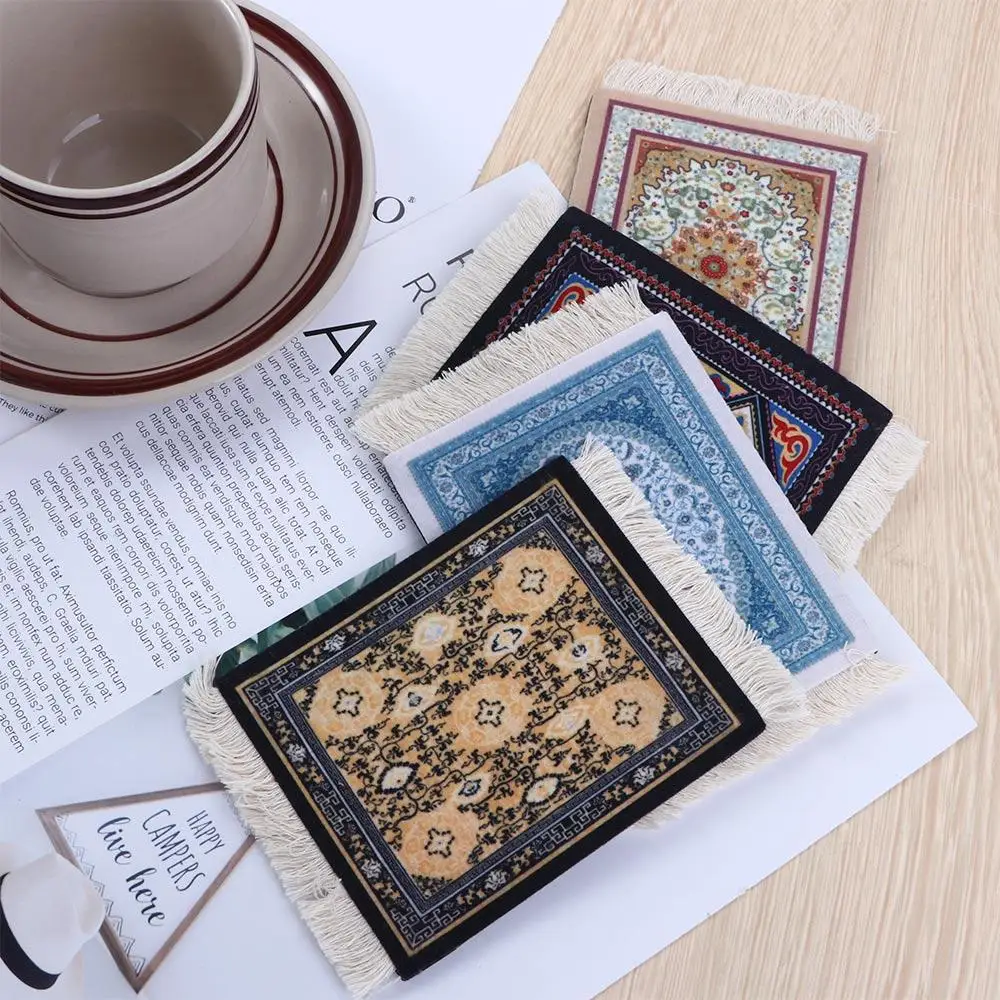

Photo Props with Tassel kitchen accessories Table Decor Persian style Retro Pattern Table Mat Coaster Placemat Cup Pads