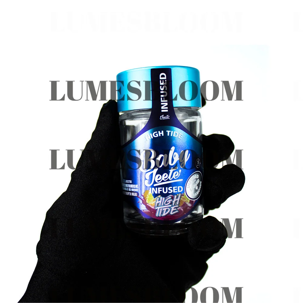 2G Infused Empty Storage Glass Jar Reusable Glass Bottle Metal Lid 5 Horn Sticker Laser Self Seal Label Kit Black Display Box