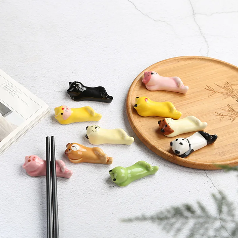 Cute Frog Bear Cat Shape Ceramic Chopsticks Holder Rest Home Decoration Japanese Spoon Holder Tableware Chopsticks Stand 2025