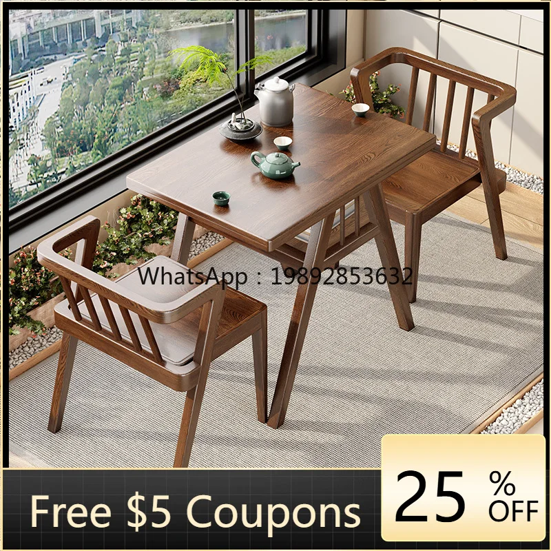 LYY Balcony Tea Table Small Solid Wood Home Use One Table Two Chairs Set Creative Leisure Tea Table Small and Three-Piece Set