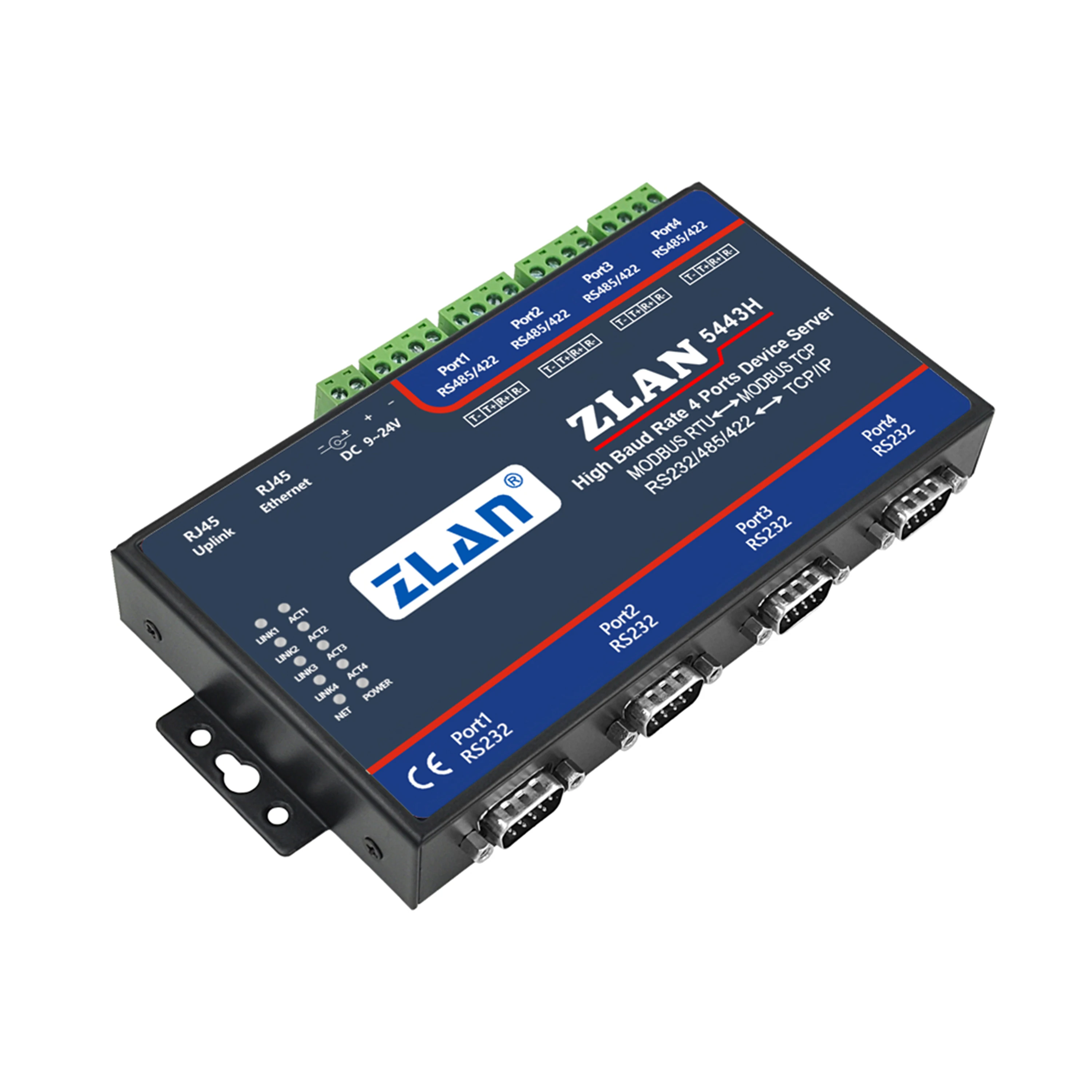 high baud rate 4 port RS232 485 422 to Ethernet TCPIP Converter Modbus RTU TCP Gateway Serial device server ZLAN5443H