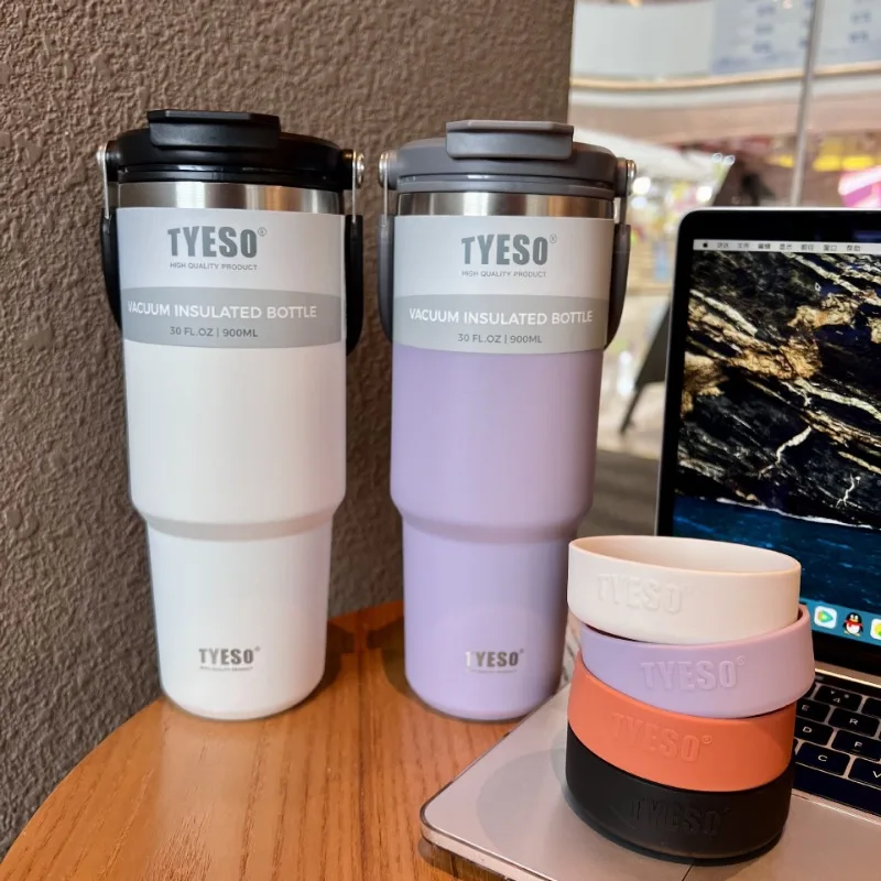 

TYESO 900ml Stainless Steel Thermos Bottle Cold And Hot Double Wall Insulation Travel Cup Vacuum Flask Car Coffee Cups