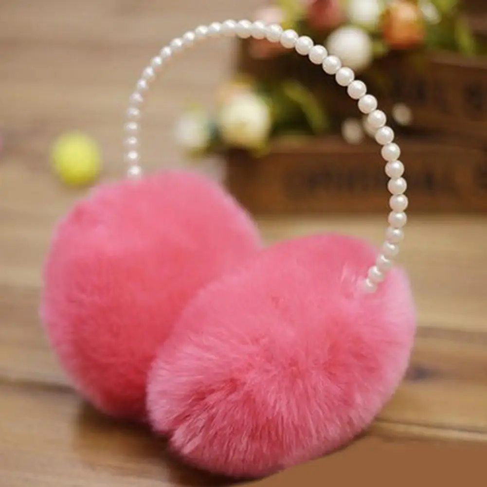 Korean Fashion Pearl Earmuffs Japanese Sweet Girls Imitation Rabbit Plush Ear Muff Warmers Autumn And Winter Plush Earmuff