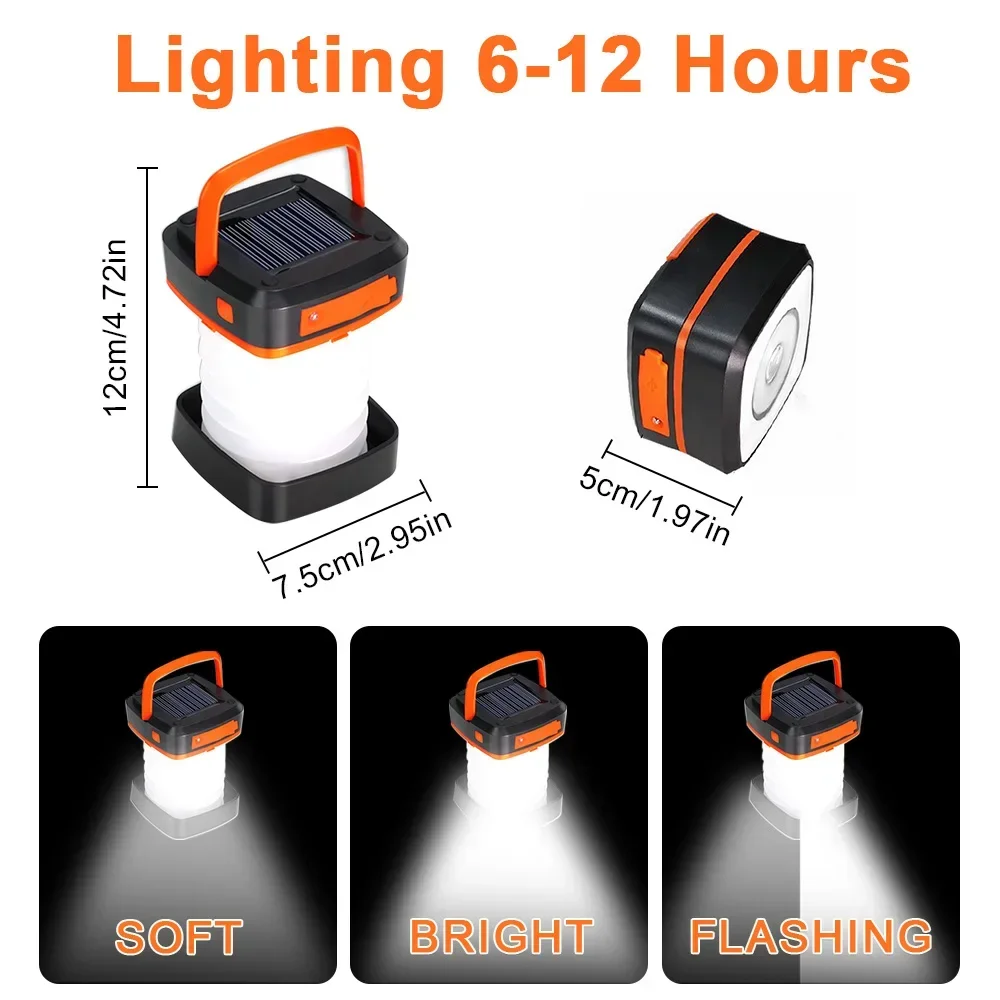 Solar/USB Fast Charging Portable Lantern Foldable Camping Light Waterproof Tent Lamp Power Bank Function Outdoor Hanging Lights