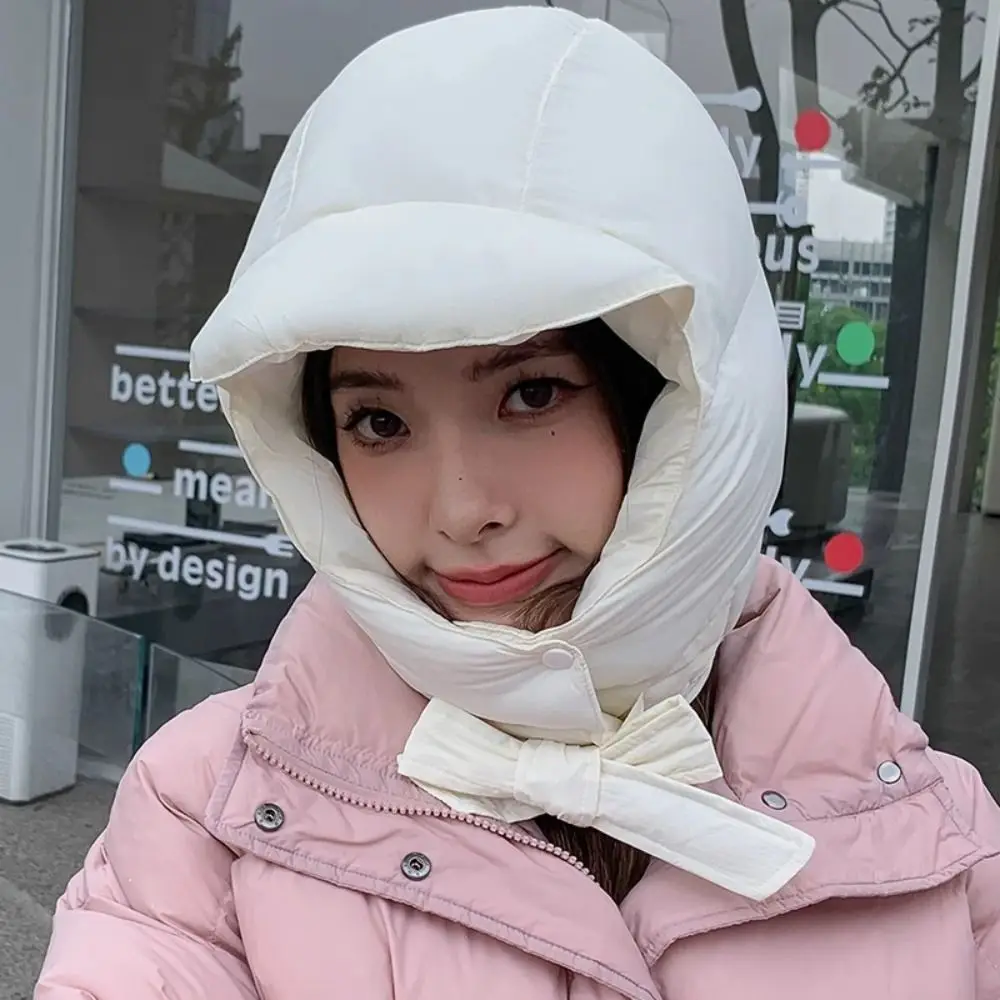 Casual Solid Color Padded Pullover Cap Windproof Korean Style Balaclava Hat Keep Warm Headscarf Puffy Ear Protection Cap Male