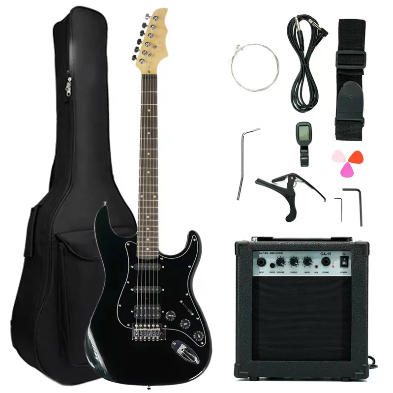 HUASHENG 39 Inch Full Size Electric Guitar OEM ODM Rosewood Guitar Electric With Amp, Bag, Capo, Shoulder Strap, String