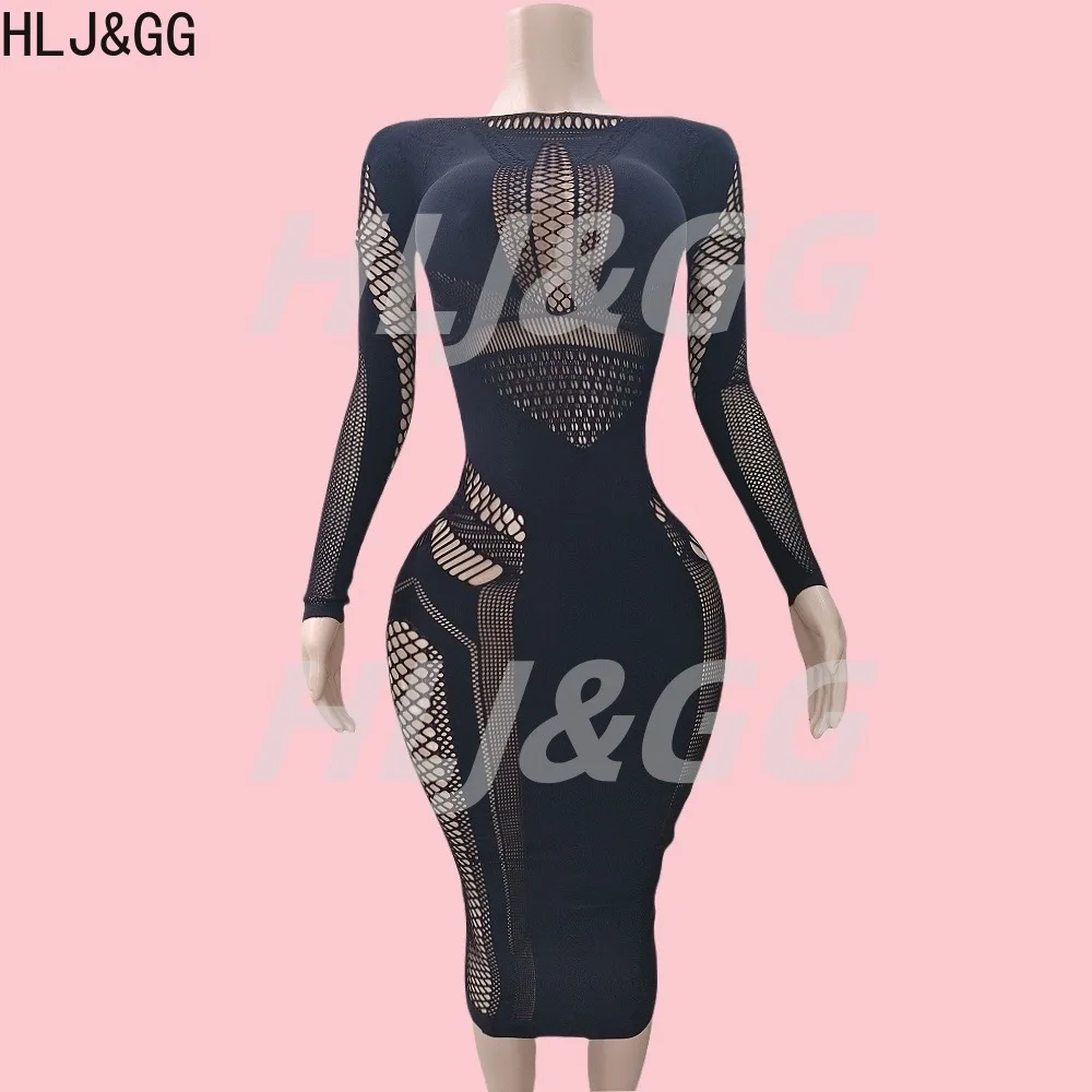 

HLJ&GG Spring New 2025 Sexy Bodycon Rompers Women Solid color Hollow Out See Through Jumpsuits Female Night Club Party Overalls