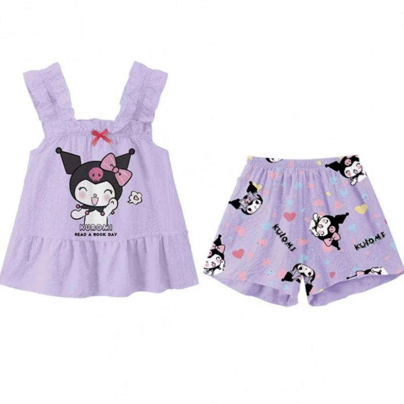 Sanrio Kuromi Kids Cinnamoroll Cartoon pigiama Set Cute My Melody Girls Boys Summer Set da casa a maniche corte regalo per bambini