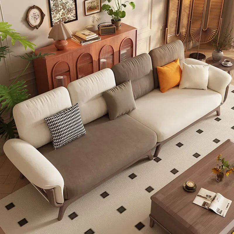 

Walnut cloud sofa household living room small apartment Japanese modern simple cream log furniture