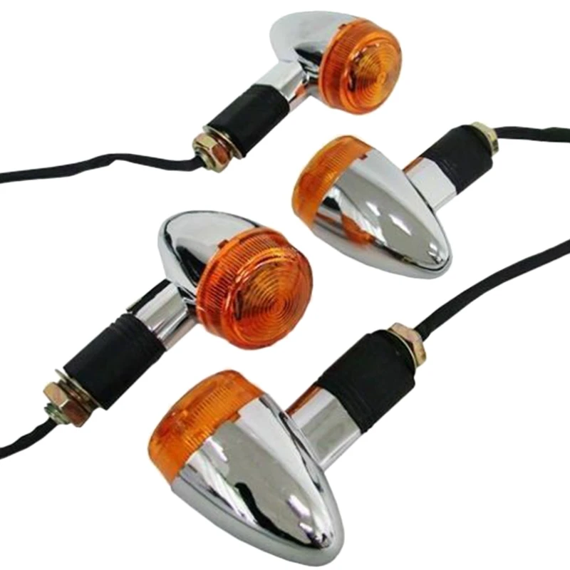 Motorcycle Turn Signals Chrome Front Rear Lights for Chopper(4Pcs)