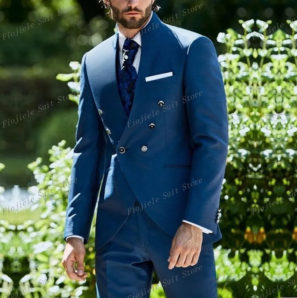 

Male Blue Business Tuxedos Groom Groomsman Prom Wedding Party Formal Occasion Men Suit 2 Piece Set Jacket And Pants