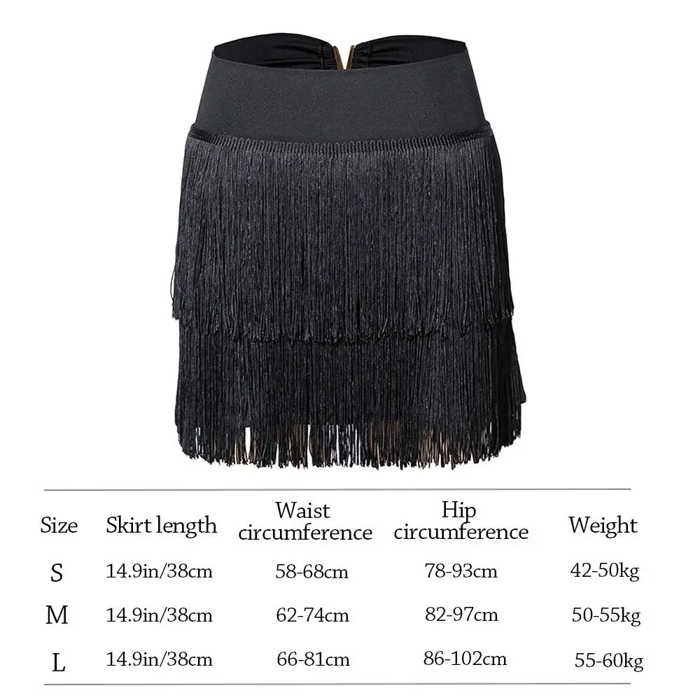 Tassel Latin Dance Skirt Double Layered Professional Rumba Dance Skirt Adjustable Stage Costume Performance Costume for Women