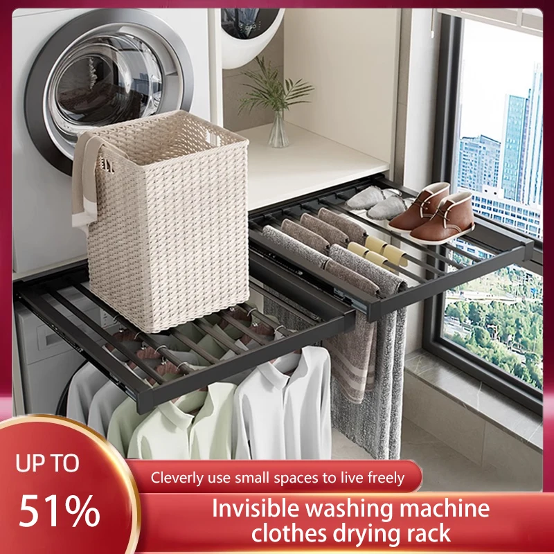 

Washing Machine Pull-Out Clothes Drying Rack Balcony Clothes Hanging Rod Telescopic Invisible Clothes Drying Rack Pants Rack
