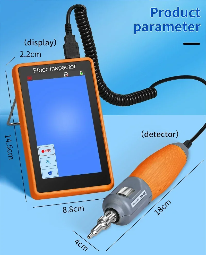 Comptyco AUA-600 limpador de fibra óptica 400x microscópio de fibra óptica 5 polegadas hd tela sensível ao toque sonda de inspeção detector facial de extremidade de fibra