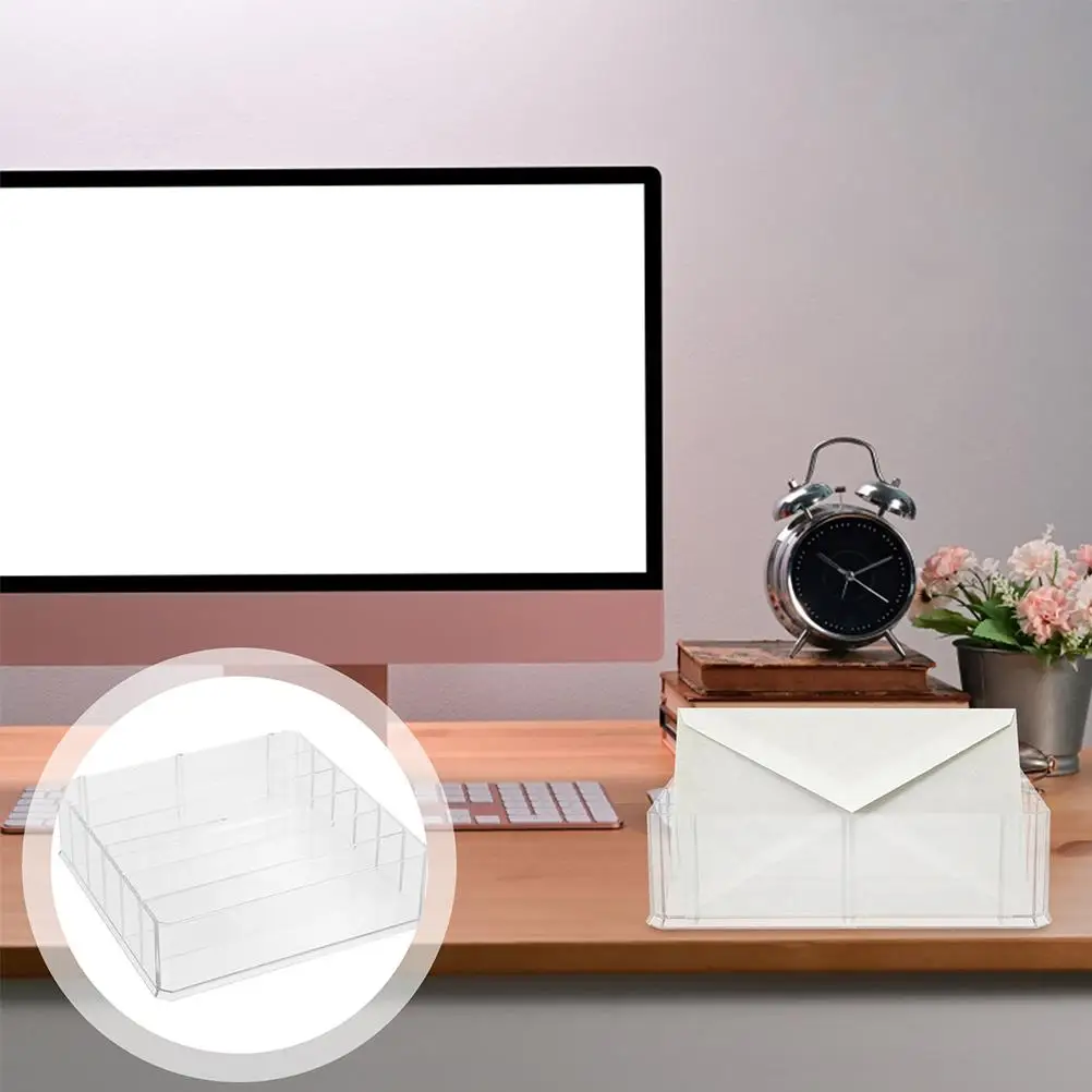 2Pcs Acrylic Storage Box Multi-Grid Storage Box Transparent MultiGrid Currency Organizer for Bills Envelopes Desk Classroom