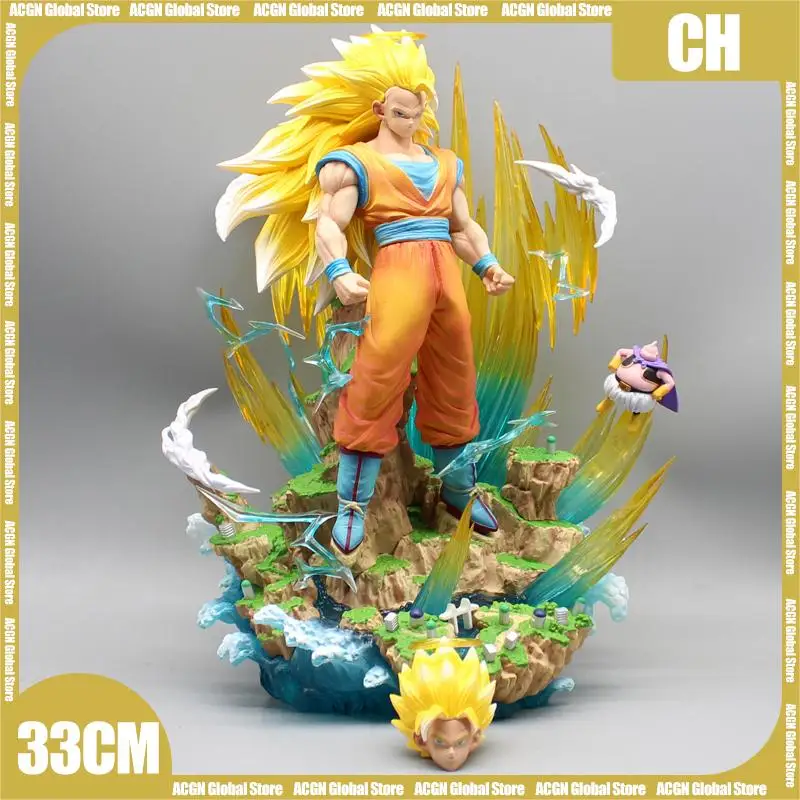 

33cm Dragon Ball Figure Super Saiyan Son Goku Illuminated Double Heads Action Figure Model Statue Collection Ornaments Gift Toys