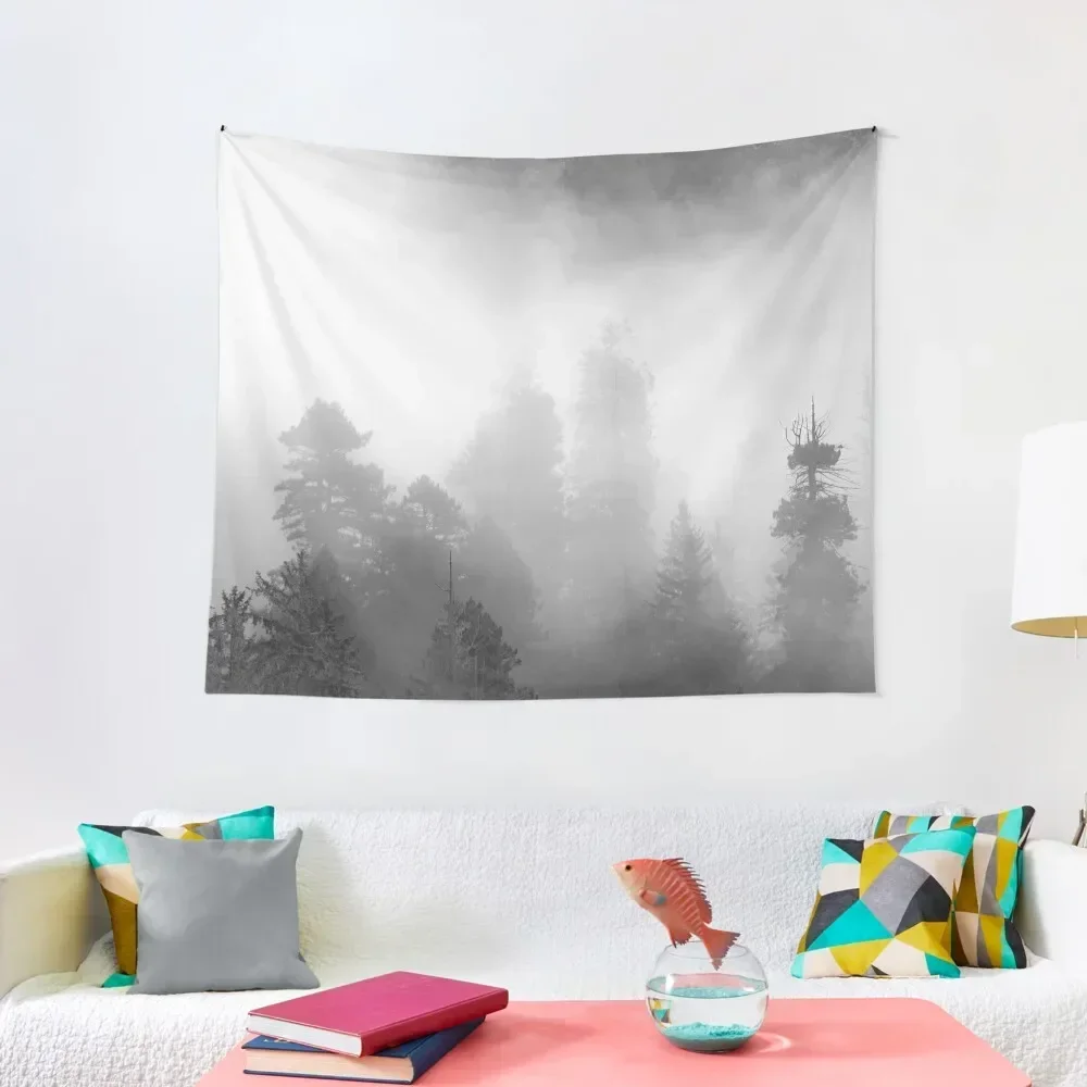 

Redwood Forest Morning Black and White - Foggy Mountain Trees Nature Photography Tapestry Room Decore Aesthetic Tapestry