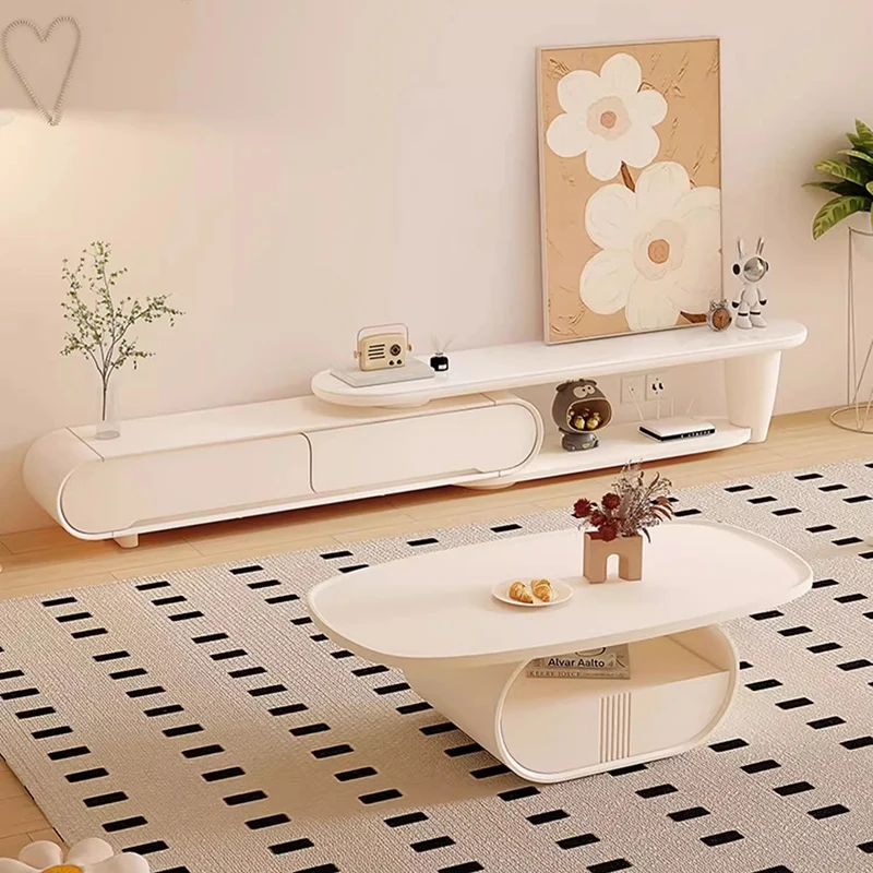 

French Kawaii Tv Stand Adjustment Design Multi-functional Extendable Tv Stand Unique Aesthetic Meuble Télé Room Furnitures