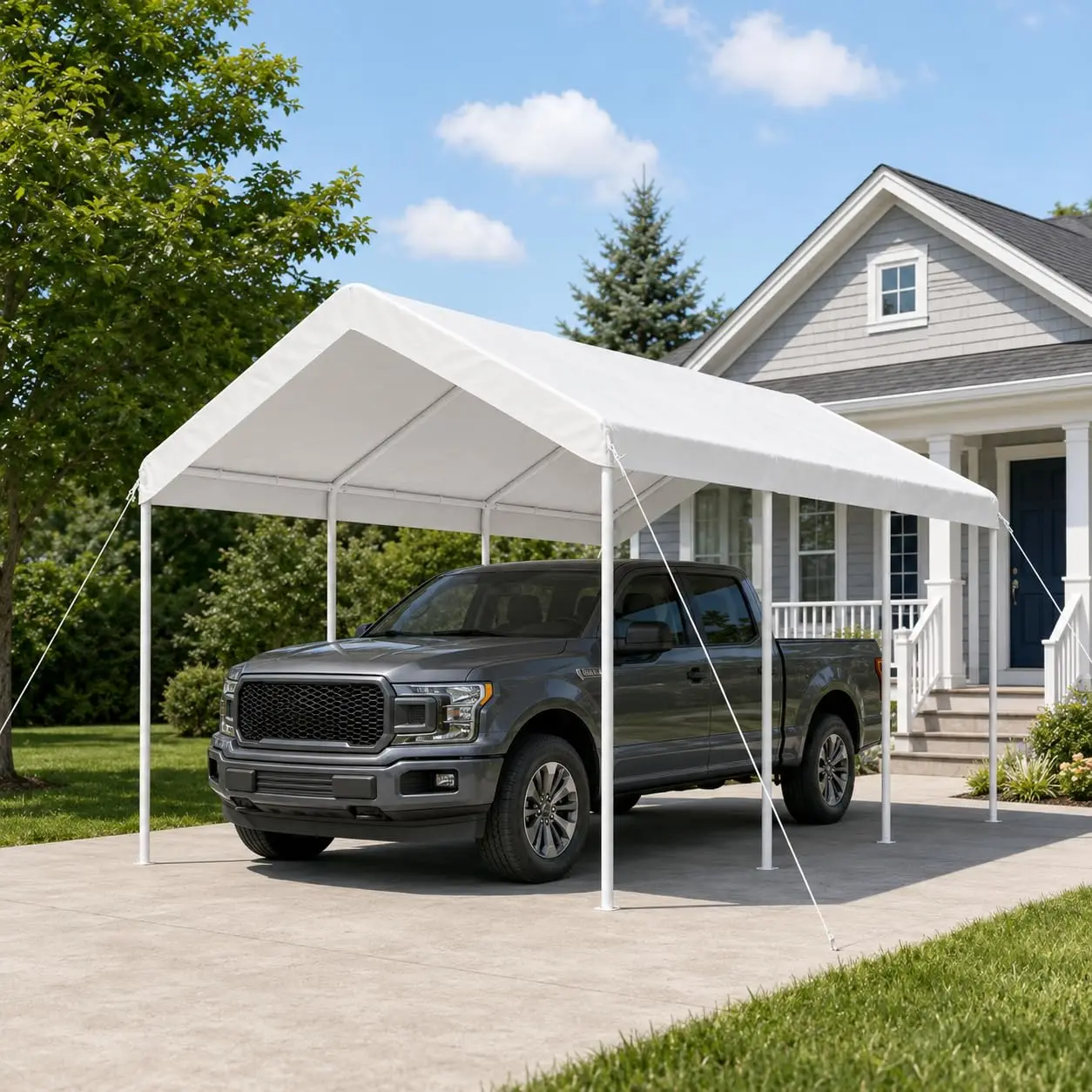 10x20FT Heavy Duty Carport, Portable Garage with Steel Frame, All-Weather Canopy, Stakes & Ropes for Cars, Trucks & Boats