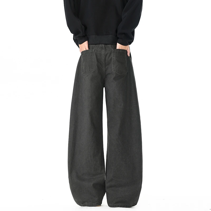 Men's Casual Pants American Style Curved Scimitar Trousers Patchwork New Fashion Deconstructed Wide Leg Male Bottoms