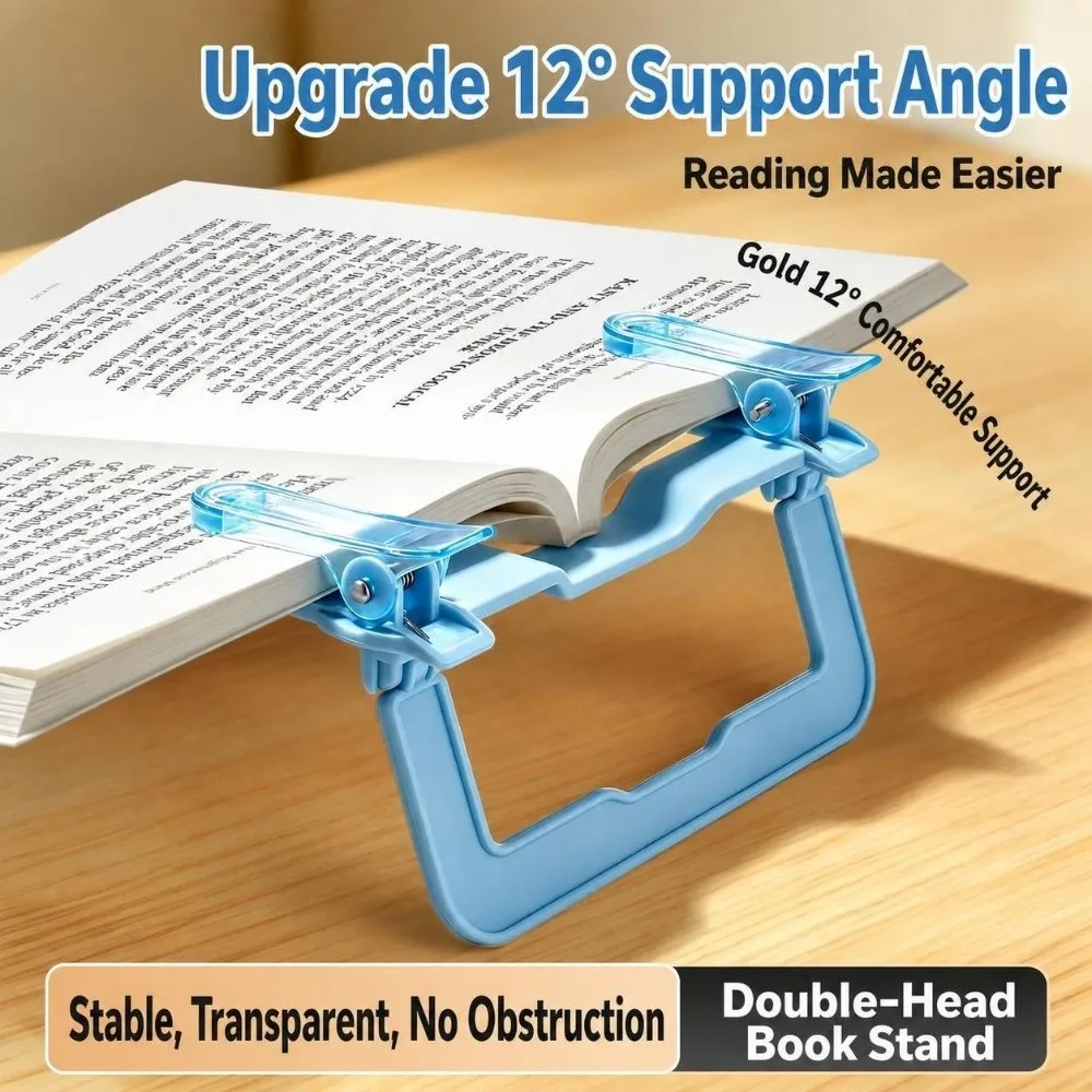 Foldable Reading Bookmark Holder Double Head 12° Anti Page Turning Holder Adjustable Support Non Slip Desktop Reading Stand