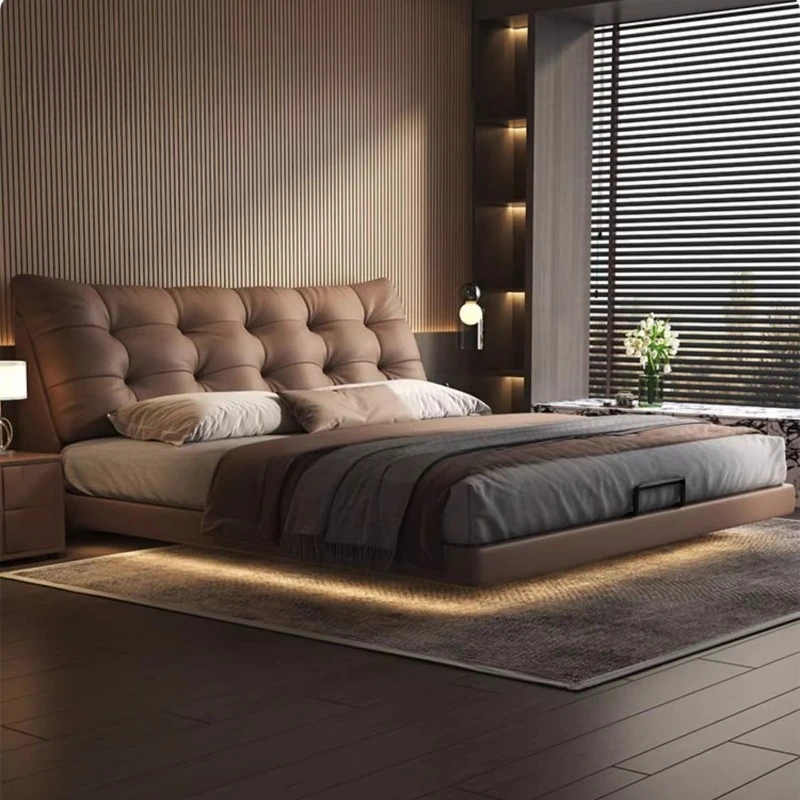 

Suspended Bed Modern Simple Leather Master Bedroom 1.8 Meters Double Bed Soft Bag Italian Minimalist Big Light Luxury Bed