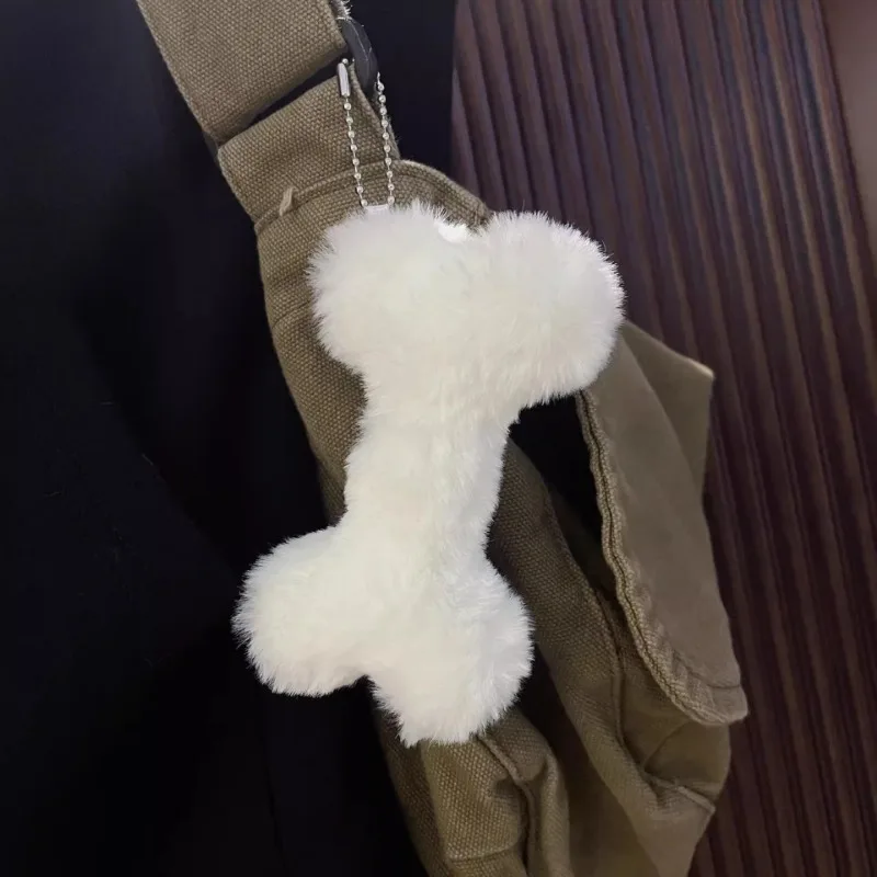 New Cute Dog Bone Pendant Key Ring Plush Keychain Soft Stuffed Keyrings for Boy Girl for Bag Decorations Student Accessories view 2