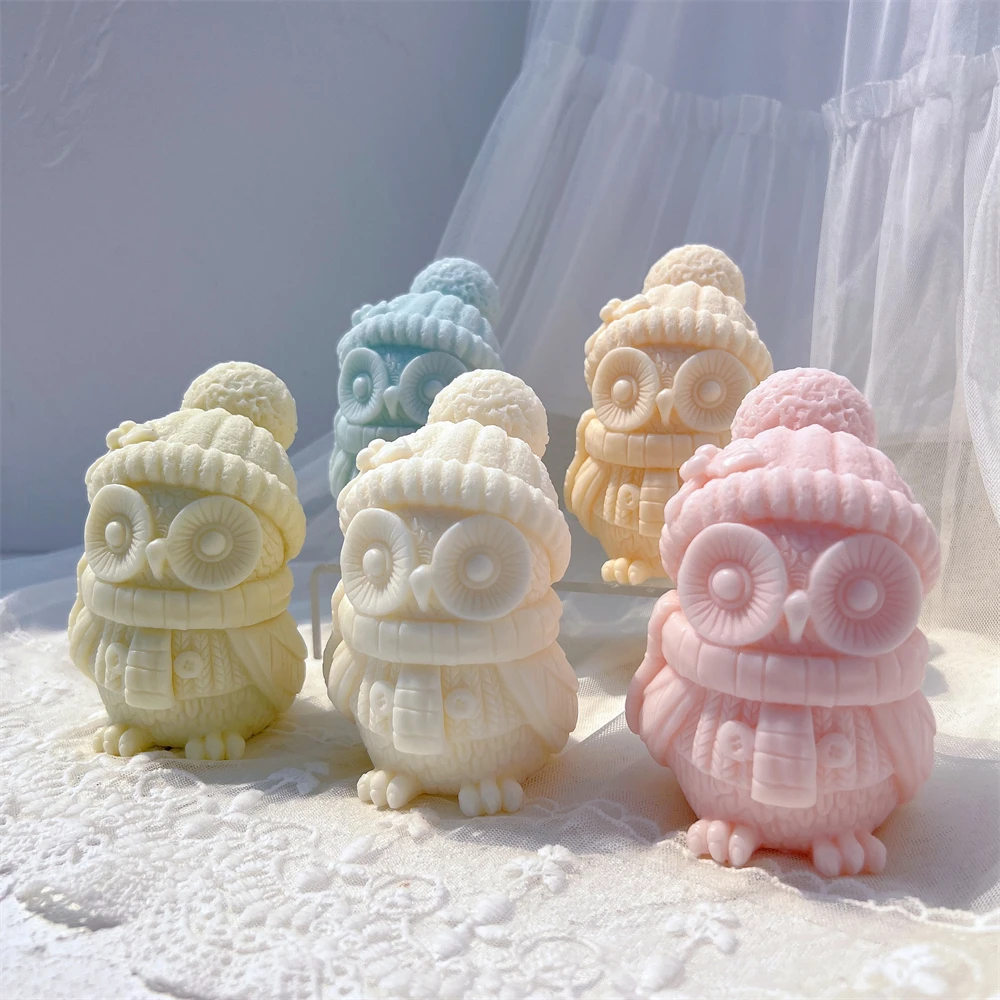 Molde de vela de coruja de natal, pássaro, animal, artesanal, kit de molde de silicone para estatuetas de resina diy, decoração, presentes