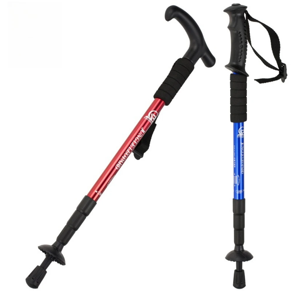 Folding Trekking Poles with Three Sections and Four Sections with Straight Shank Aluminum Alloy Outdoor Camping Trekking Poles