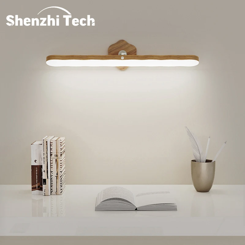 Wooden LED Night Light Portable Mirror Front Fill Lights Rechargeable Magnetic Wall Lamp for Touch Switch Bedroom Bedside Decor