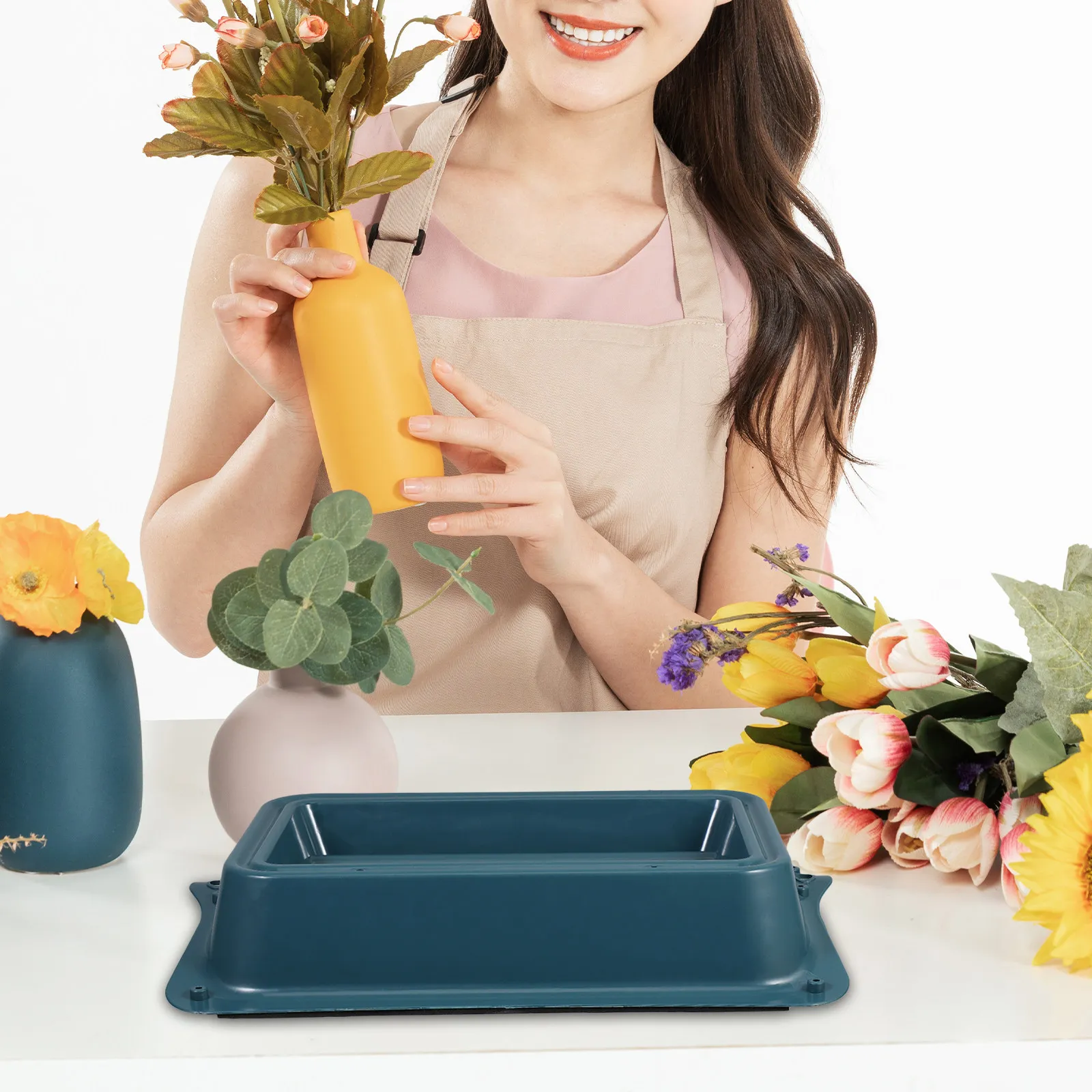 Rectangle Plastic Flower Pot Tray Indoor Outdoor Planter Saucer Stable Base for Floral Foam and Plants