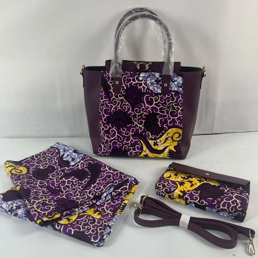 2024 New Style Ankara African Wax Fabrics Nigerian Wax Print High Quality Golded Wax with Handbag 3Pcs for wedding Y6