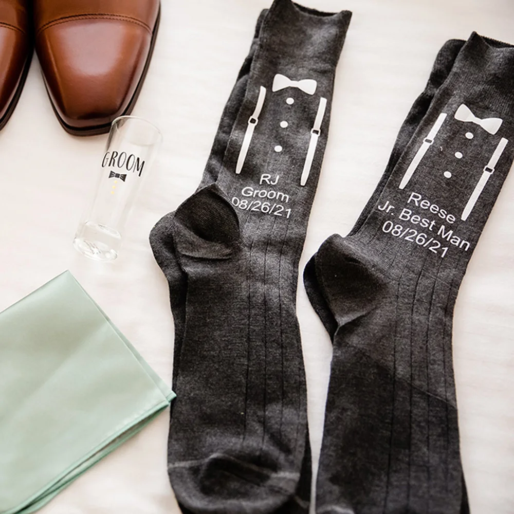 

Personalized Groom Socks Wedding Party Groomsman Best Men Socks Custom Name Father Of The Bride Men's Birthday Gifts Favor