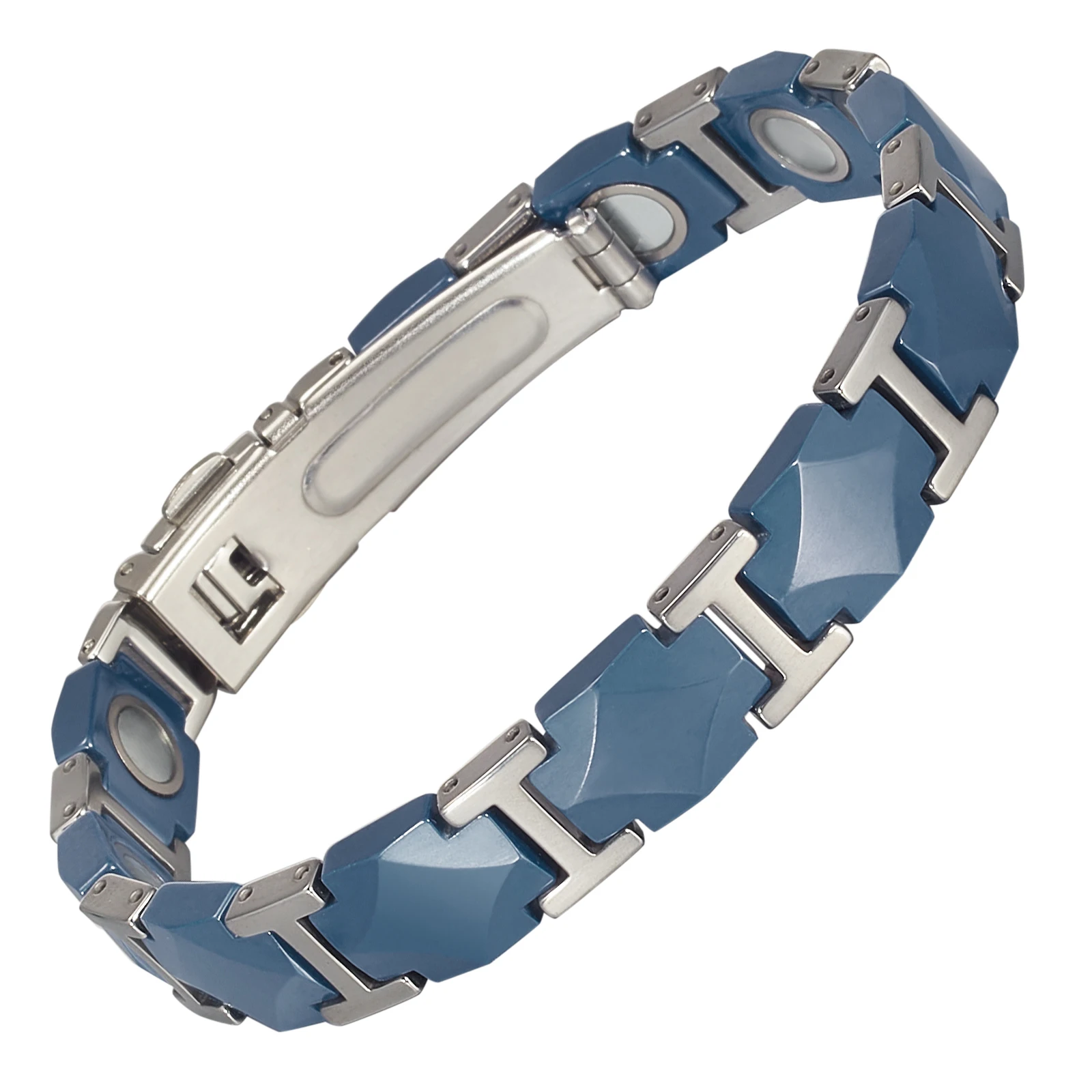 Wollet Magnetic Bracelet for Women Men, Stainless Steel Silver Blue Ceramic with Magnet Bracelets, Fashion Jewelry Gift