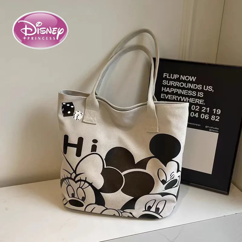 

Disney 2025 New Cartoon Minnie Canvas Shoulder Bag for Women Large Capacity Mommy Bag Daily Versatile Handbag