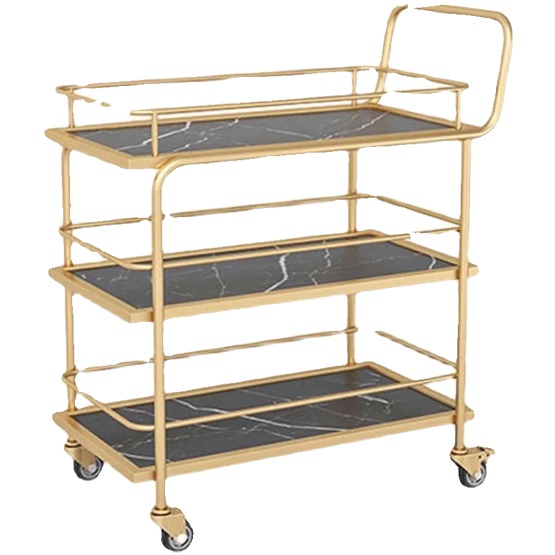 restaurant food truck Nordic mobile trolley, high-end storage car, hotel wine cart, golden multi-layer wrought iron dining car
