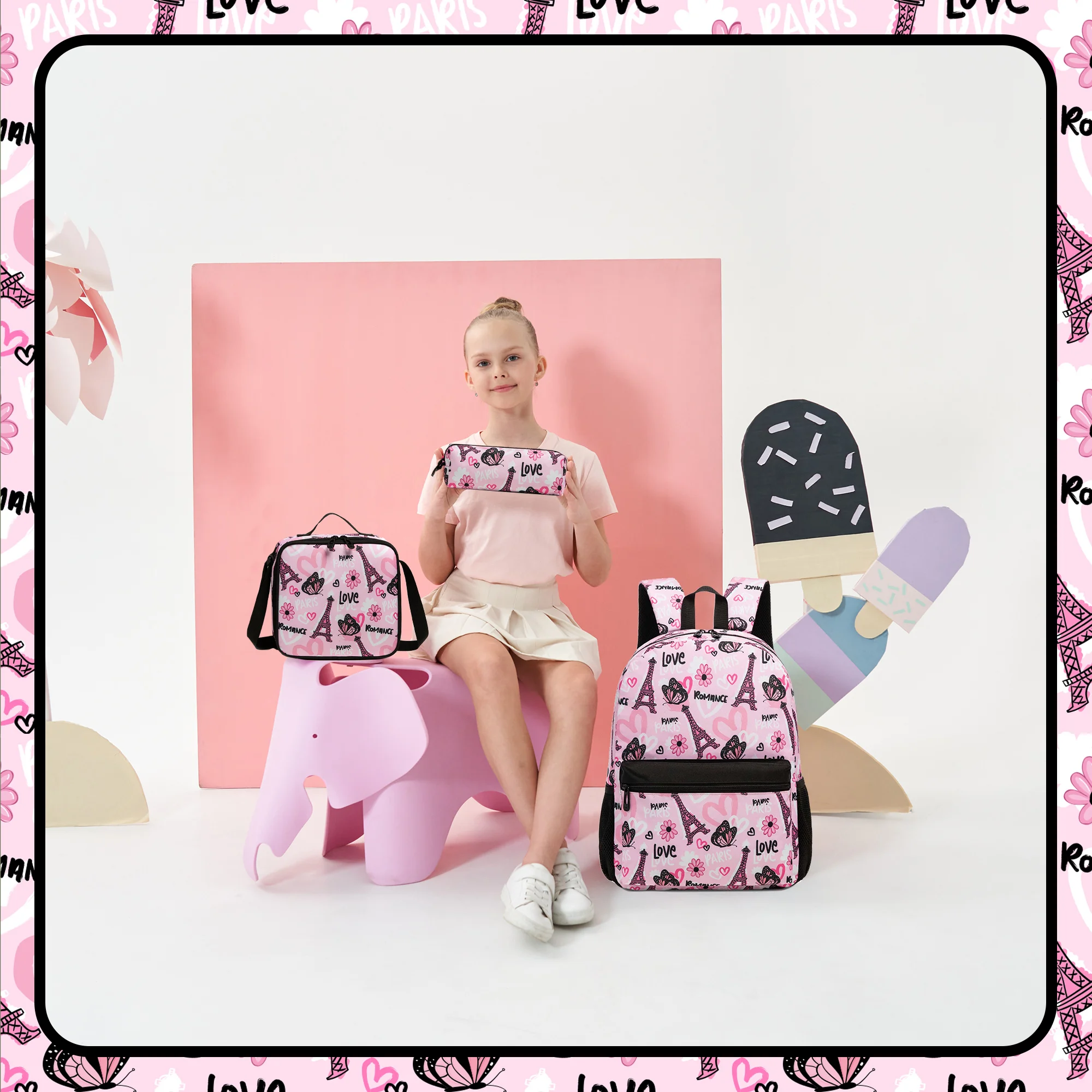 Backpack for Girls Cute School Bag with Lunch Bag and Pencil Case Multi Purpose Travel Daypack Lightweight Backpack for Women